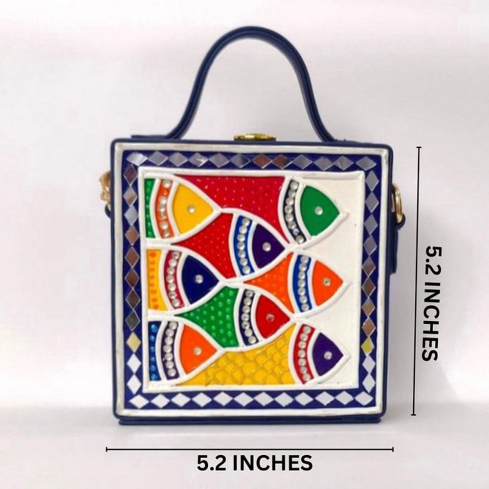 Mini Fish Lippan Art Handcrafted Square Sling Bag
